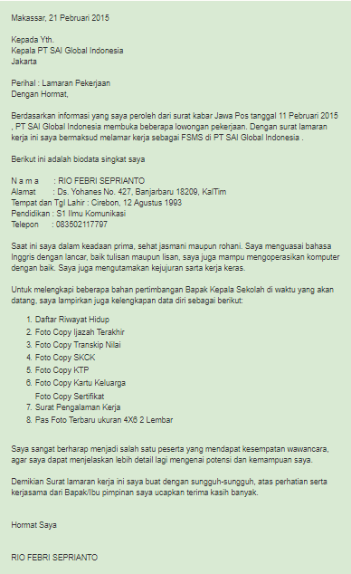 Detail Contoh Surat Lamaran Pekerjaan Di Pt Nomer 35