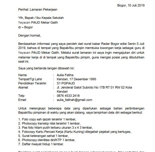 Detail Contoh Surat Lamaran Pekerjaan Ke Sekolah Nomer 19