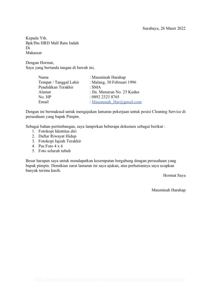 Detail Contoh Surat Lamaran Pekerjaan Ke Sekolah Nomer 46