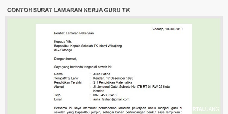 Detail Contoh Surat Lamaran Pekerjaan Sebagai Guru Nomer 48