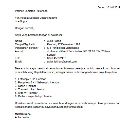 Detail Contoh Surat Lamaran Pekerjaan Untuk Guru Nomer 8