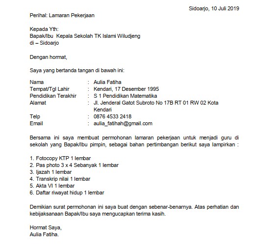 Detail Contoh Surat Lamaran Pekerjaan Untuk Guru Nomer 9