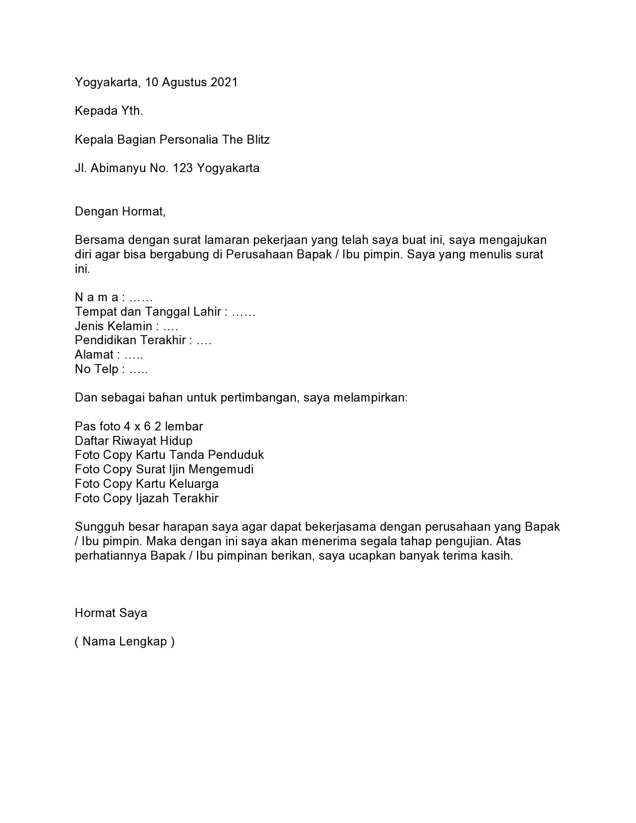 Detail Contoh Surat Lamaran Pekerjaan Untuk Pt Nomer 22