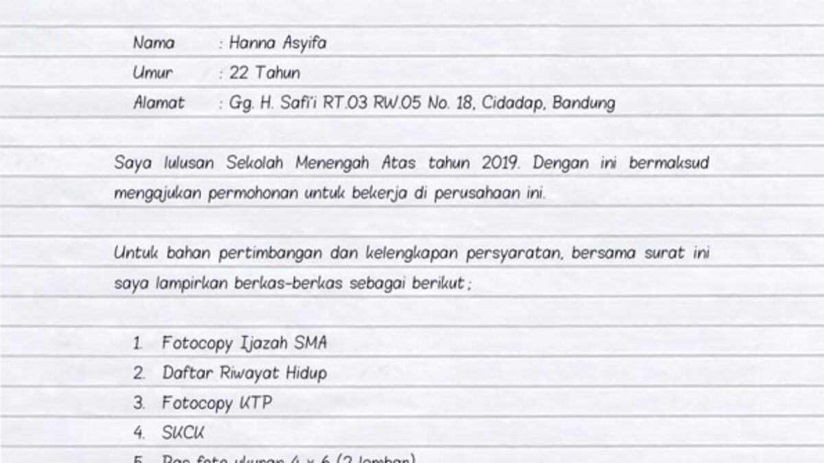 Detail Contoh Surat Lamaran Pekerjaan Yang Baik Dan Benar Tulis Tangan Nomer 50