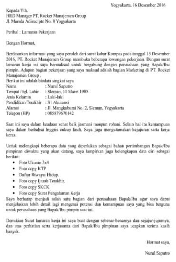 Detail Contoh Surat Lamaran Pekerjaan Yang Benar Nomer 12