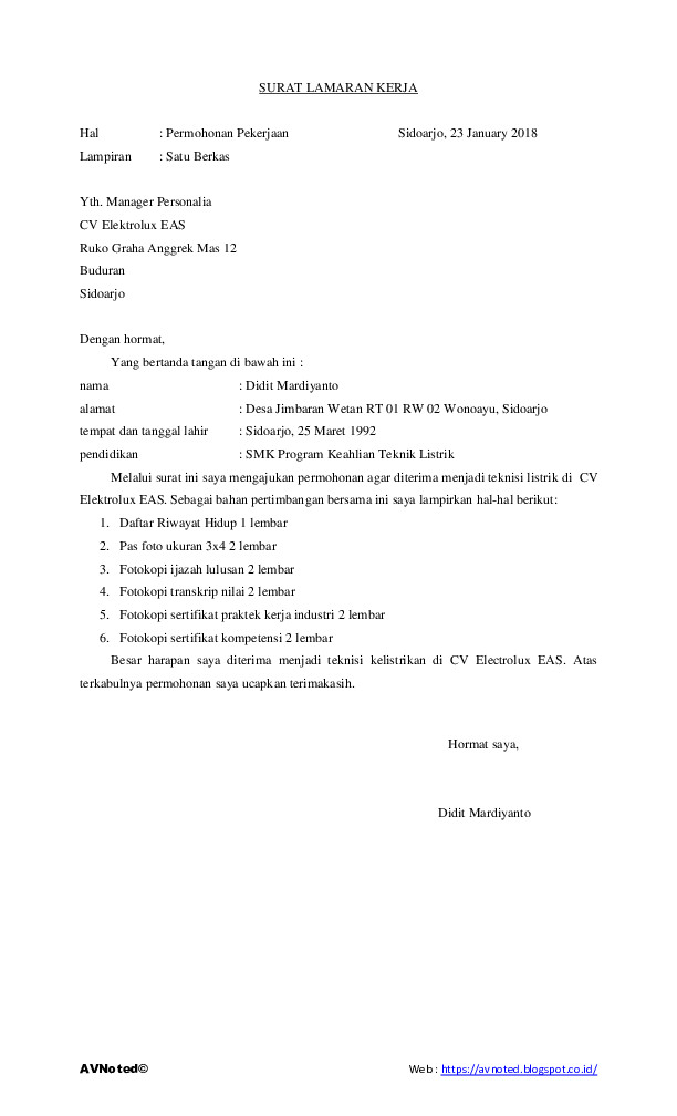 Detail Contoh Surat Lamaran Pekerjaan Yang Dipisahkan Dari Riwayat Hidup Nomer 9