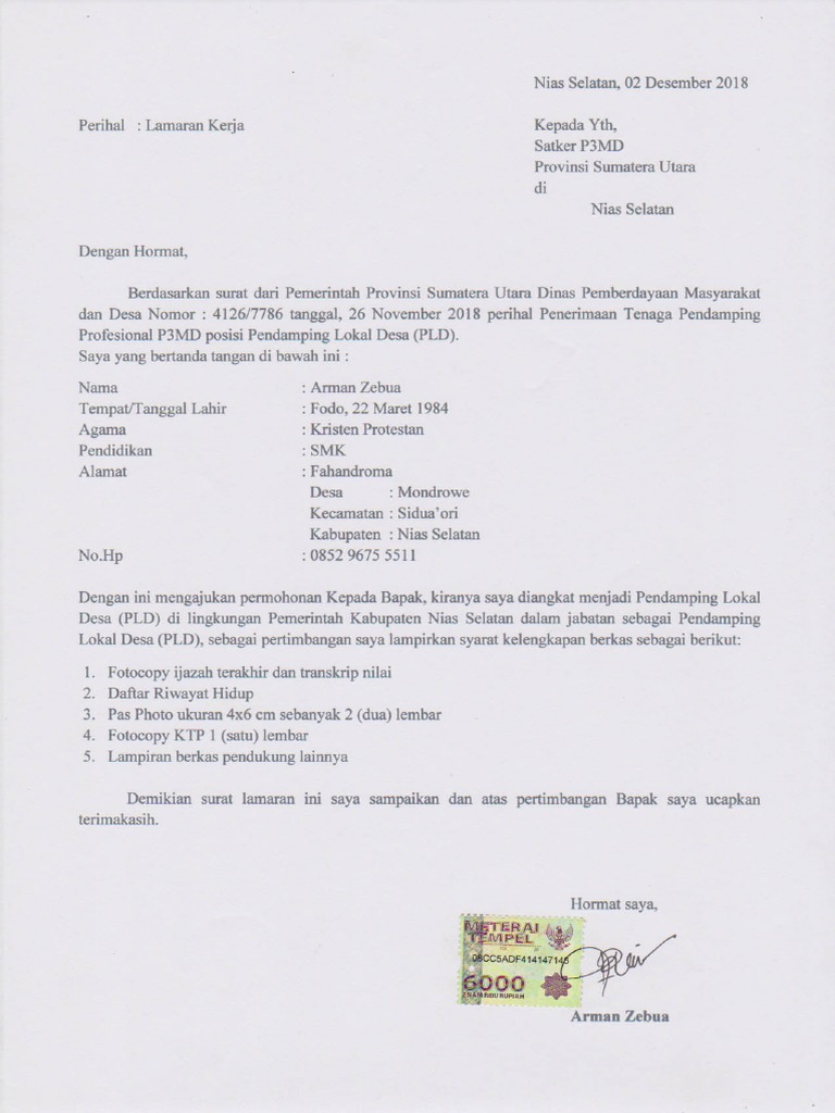 Detail Contoh Surat Lamaran Pendamping Lokal Desa Nomer 14