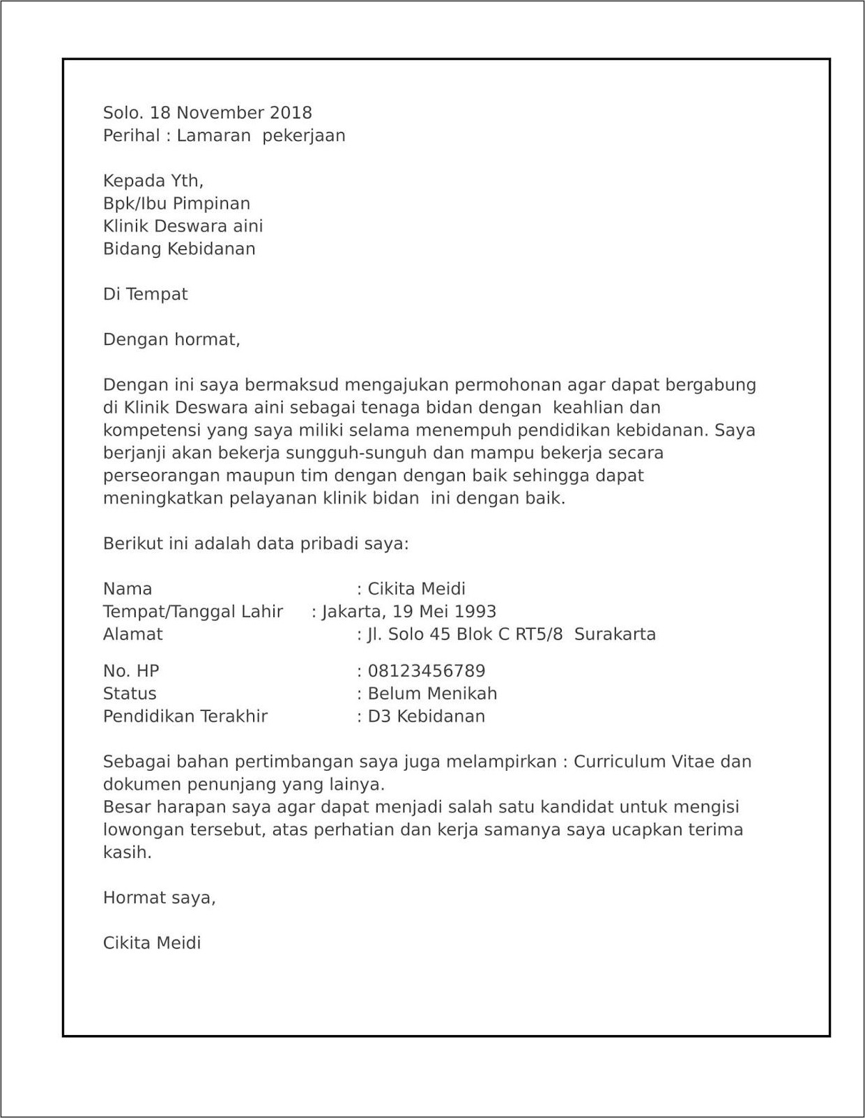 Detail Contoh Surat Lamaran Perawat Nomer 40