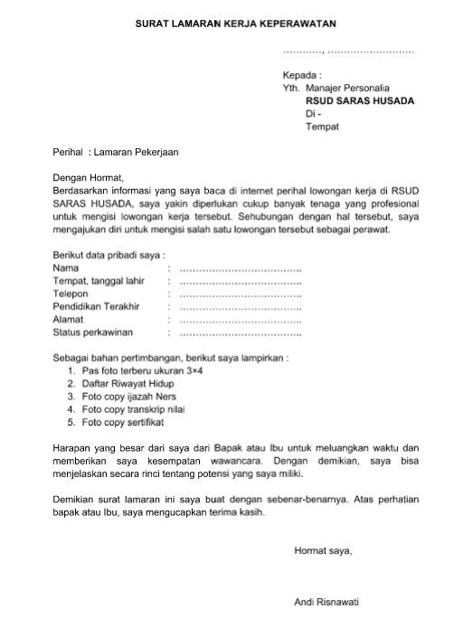 Detail Contoh Surat Lamaran Perawat Nomer 52