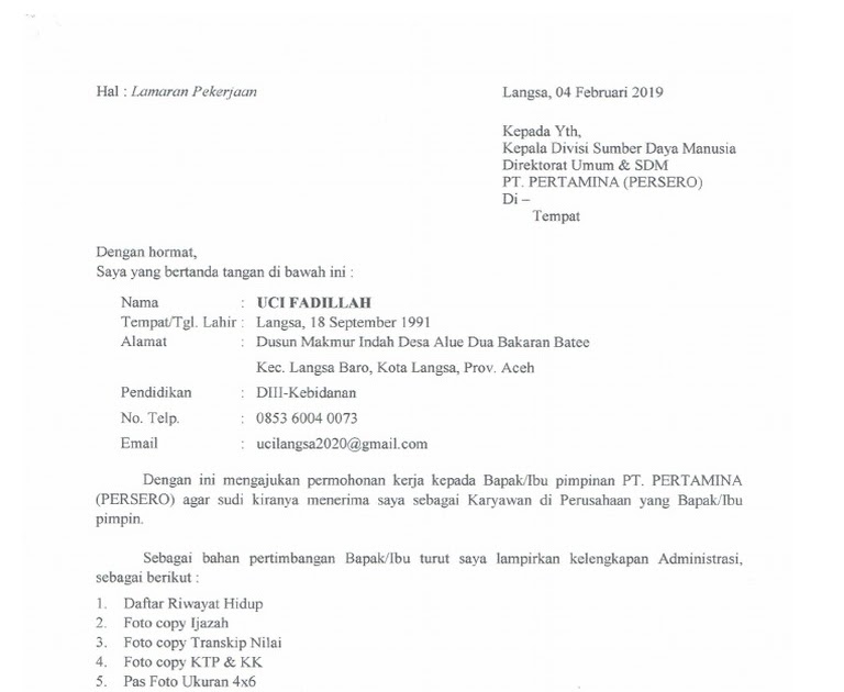 Detail Contoh Surat Lamaran Pertamina Nomer 19