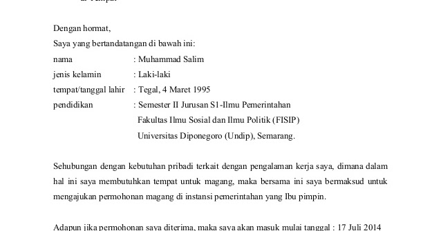 Detail Contoh Surat Lamaran Pkl Nomer 49