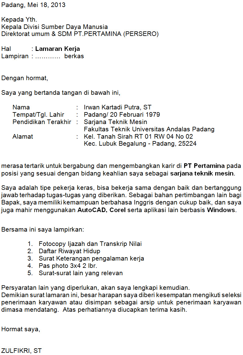 Detail Contoh Surat Lamaran Pkwt Nomer 27