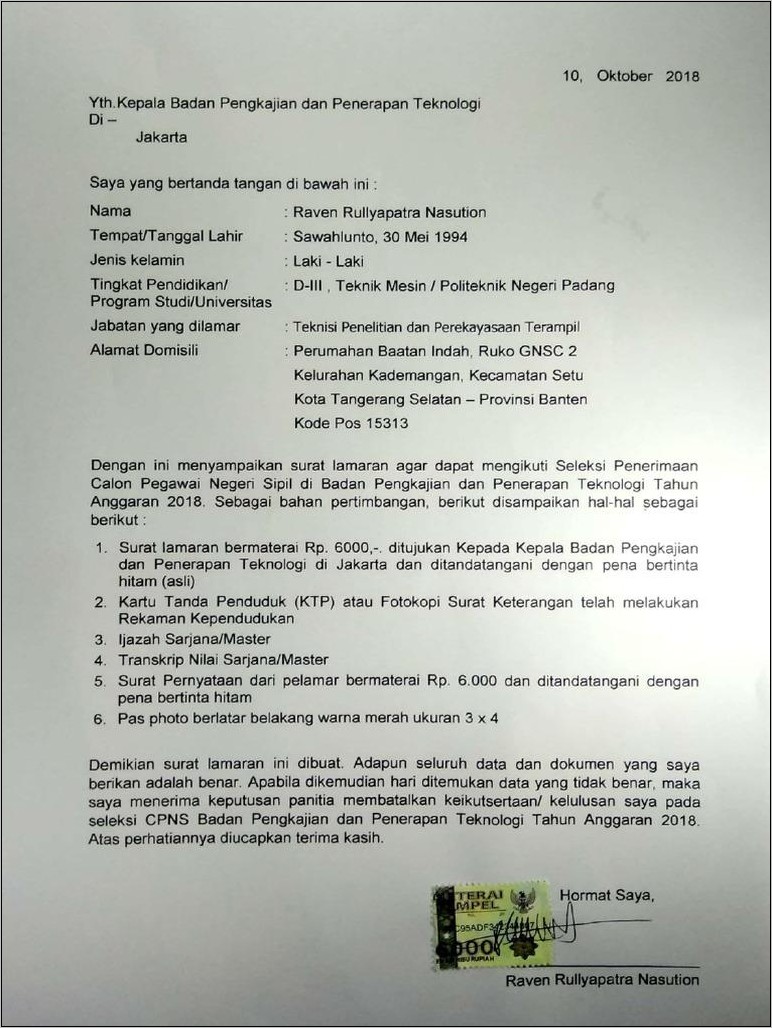 Detail Contoh Surat Lamaran Poltekip Nomer 34