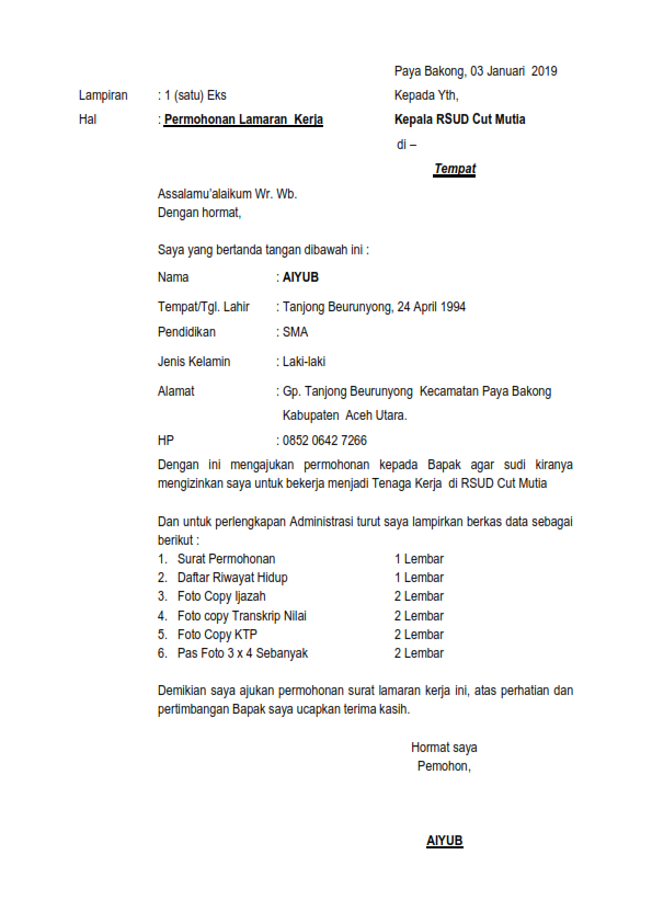 Detail Contoh Surat Lamaran Puskesmas Nomer 12