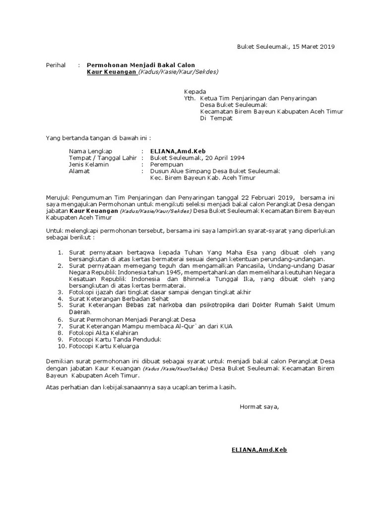 Detail Contoh Surat Lamaran Sekretaris Desa Nomer 39