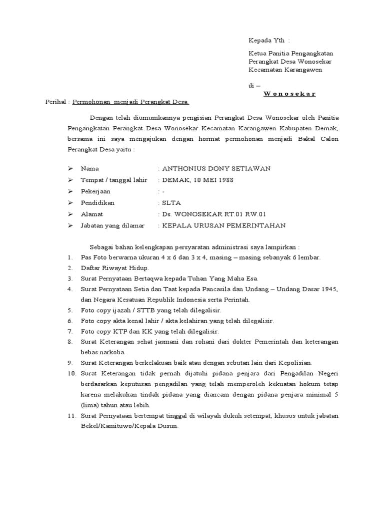Detail Contoh Surat Lamaran Sekretaris Desa Nomer 9