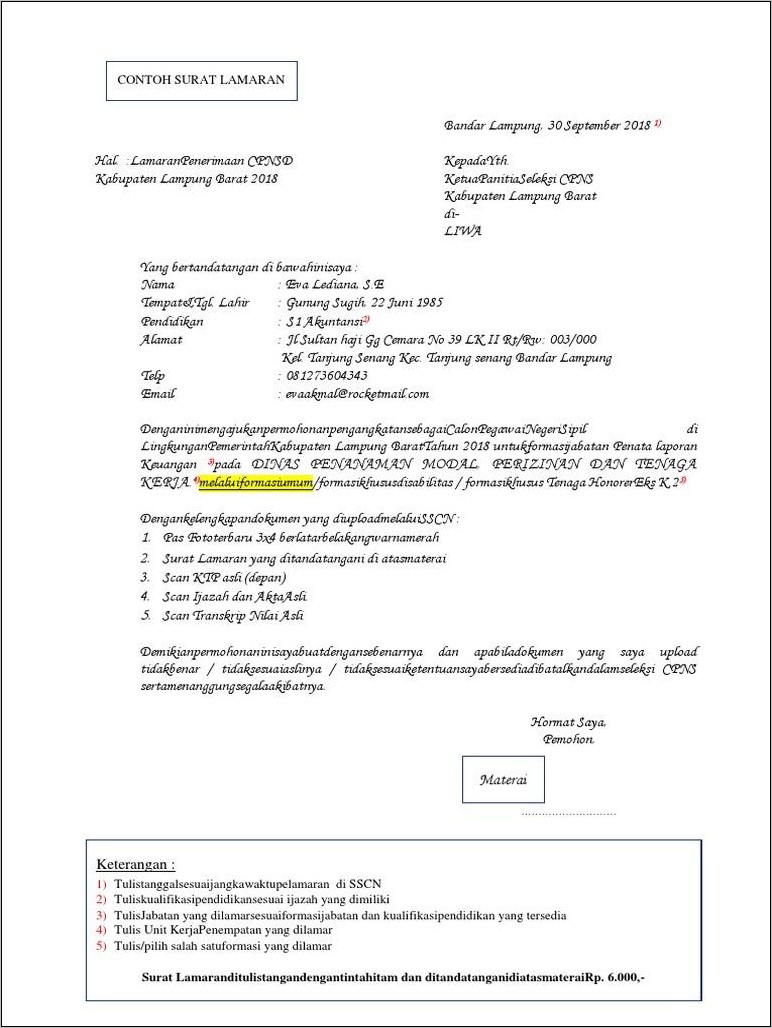 Detail Contoh Surat Lamaran Sscn 2018 Nomer 29