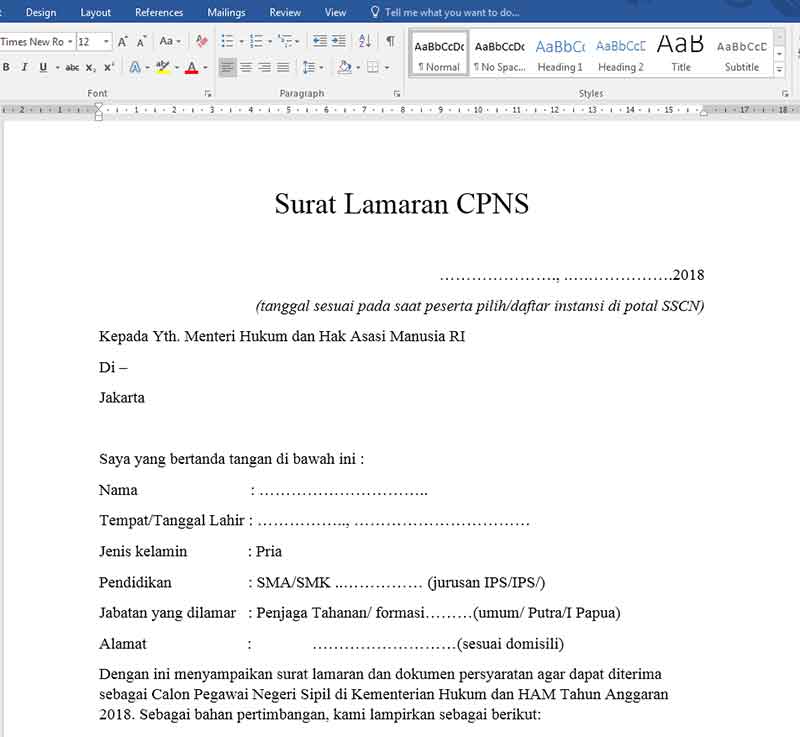 Detail Contoh Surat Lamaran Sscn 2018 Nomer 33