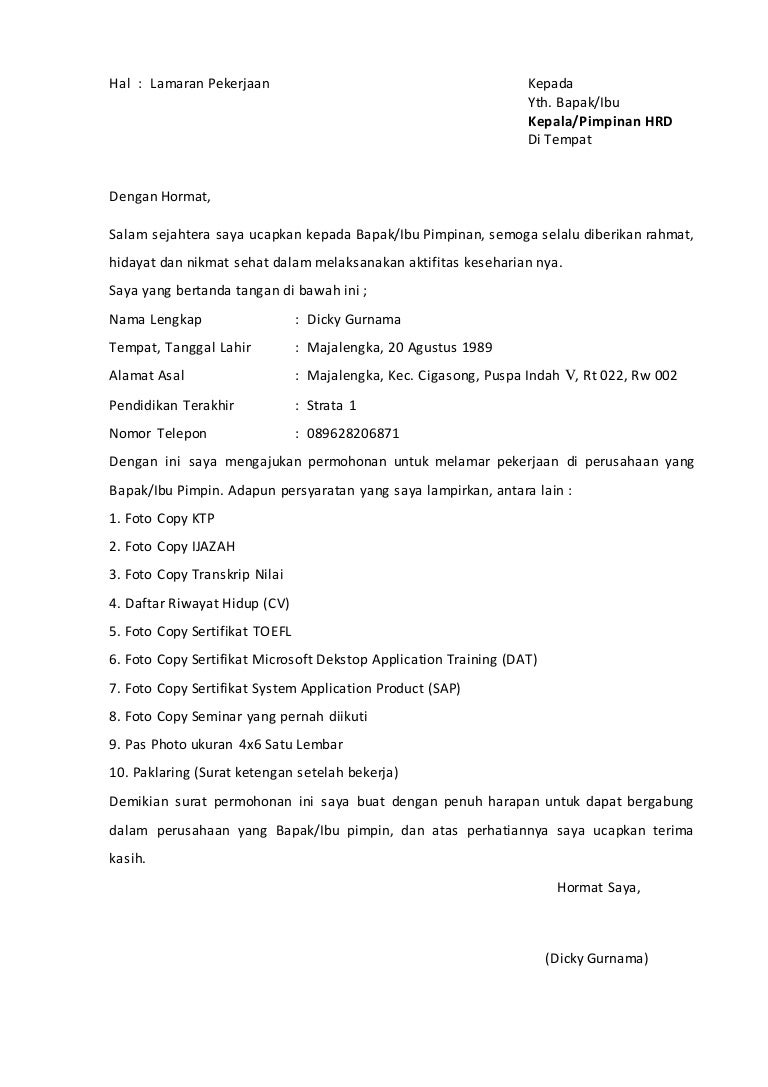 Detail Contoh Surat Lamaran Training Nomer 27