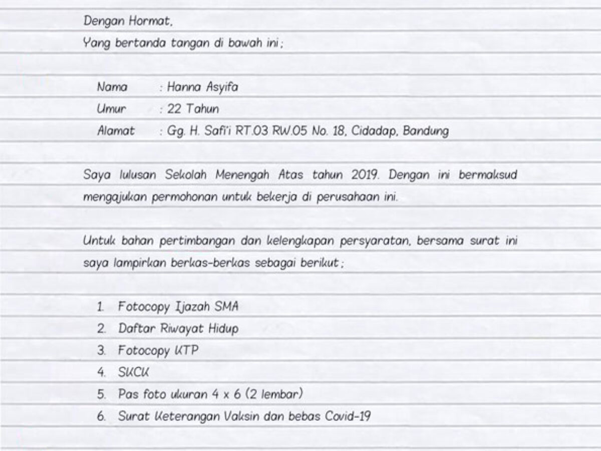 Detail Contoh Surat Lamaran Tulis Tangan Nomer 44