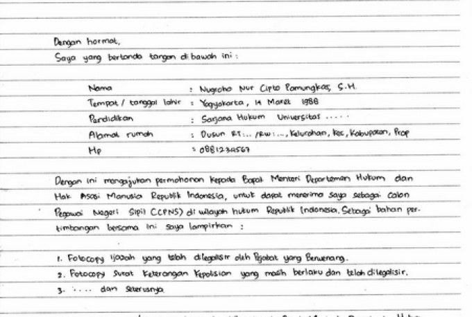 Detail Contoh Surat Lamaran Tulis Tangan Nomer 52