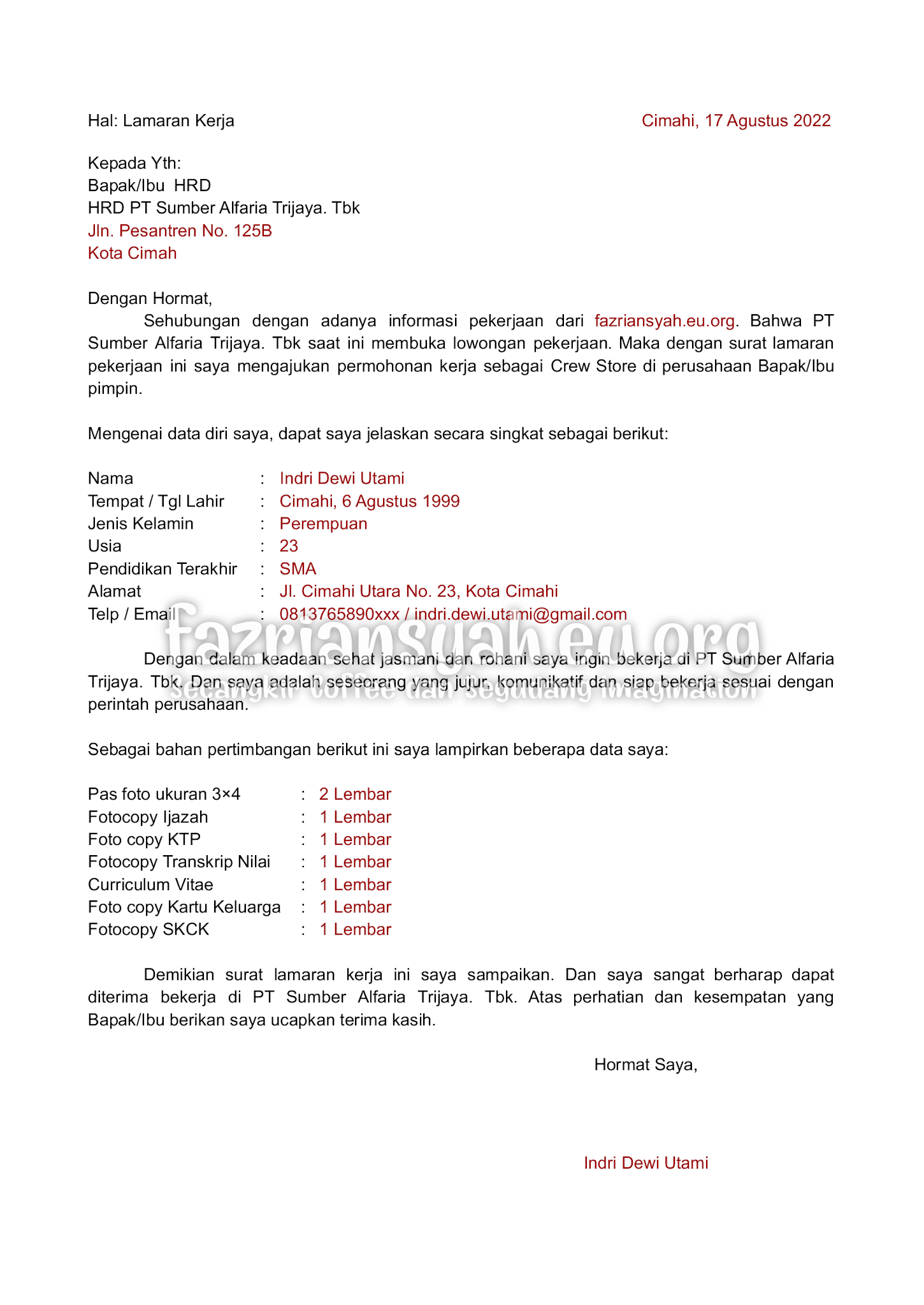 Detail Contoh Surat Lamaran Untuk Alfamart Nomer 7