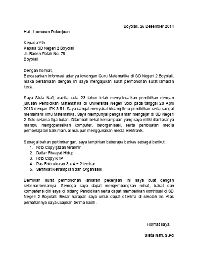 Detail Contoh Surat Lamaran Untuk Guru Nomer 53