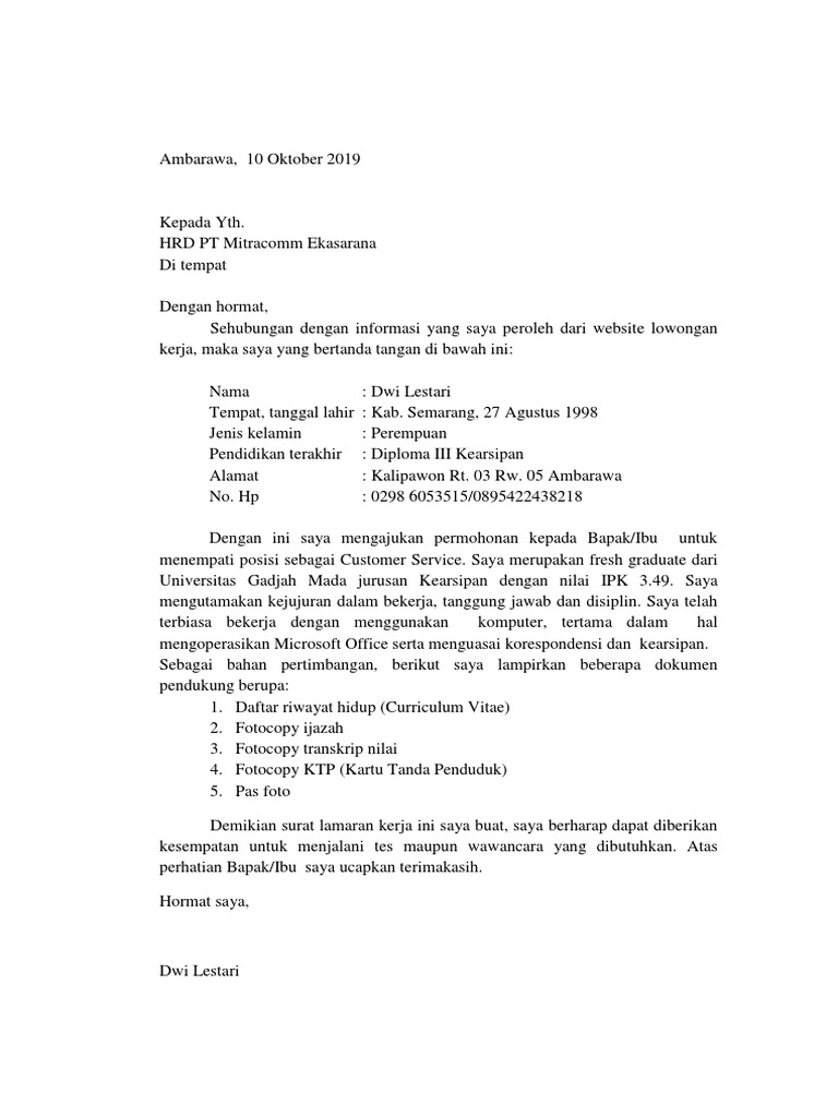 Detail Contoh Surat Lamaran Untuk Pt Nomer 19