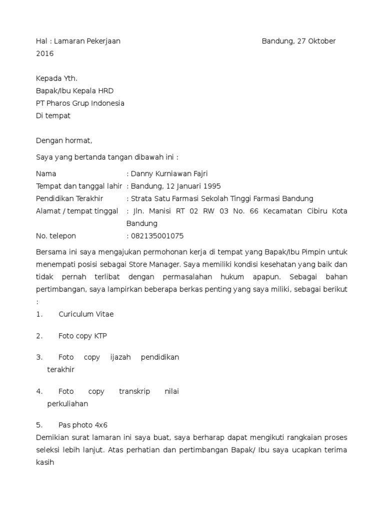 Detail Contoh Surat Lamaran Untuk Pt Nomer 31