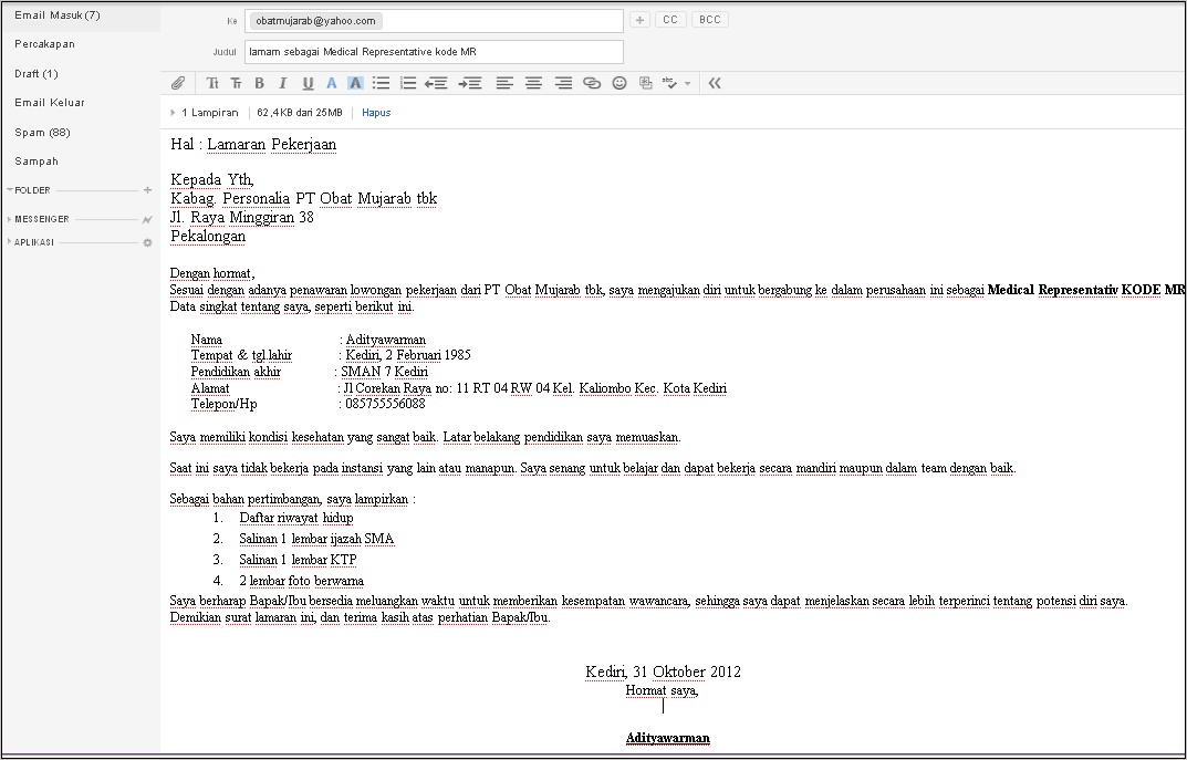 Detail Contoh Surat Lamaran Via Email Nomer 50