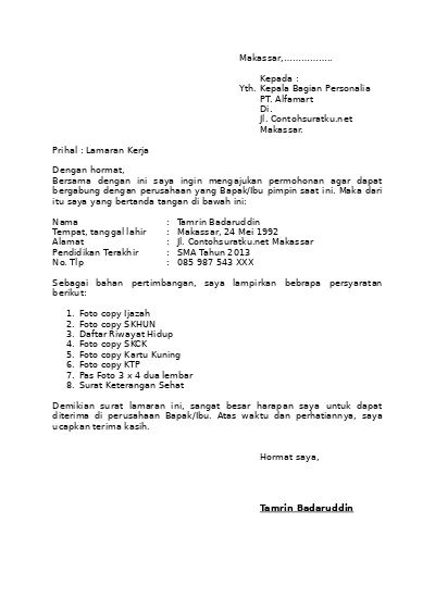 Detail Contoh Surat Lamaran Word Nomer 39