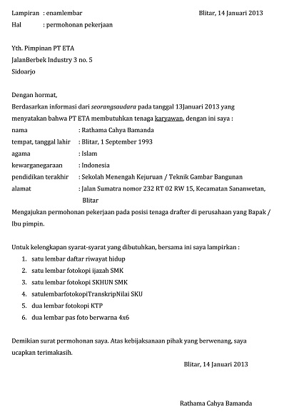 Detail Contoh Surat Lamaran Yang Baik Dan Benar 2016 Nomer 37