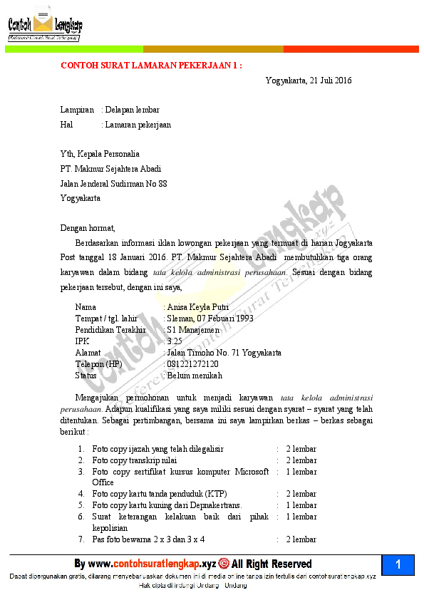 Detail Contoh Surat Lamaran Yang Baik Dan Benar 2016 Nomer 43