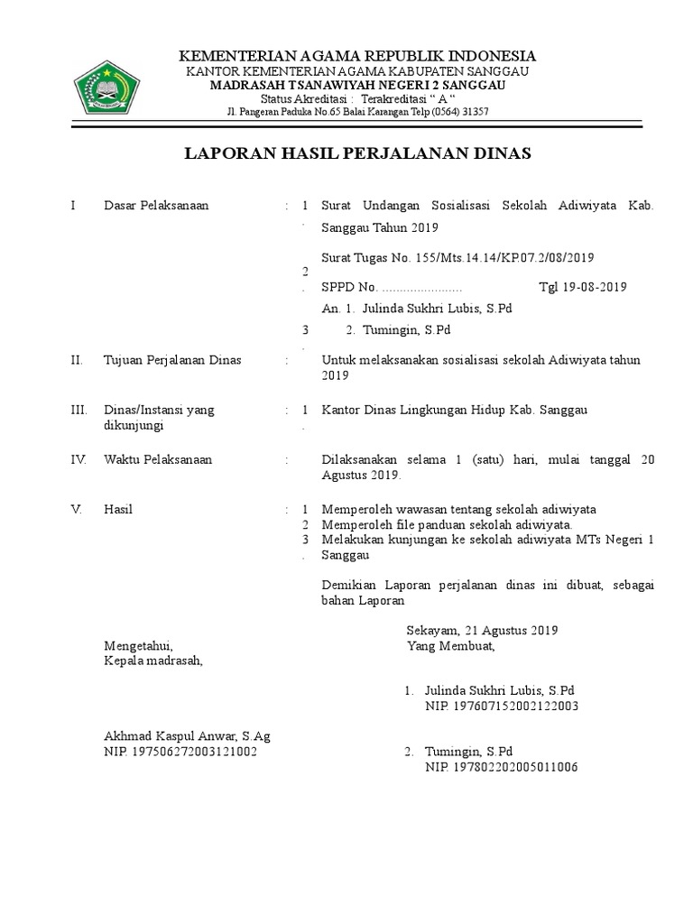 Detail Contoh Surat Laporan Perjalanan Dinas Nomer 4