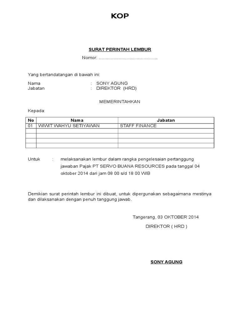 Contoh Surat Lembur - KibrisPDR