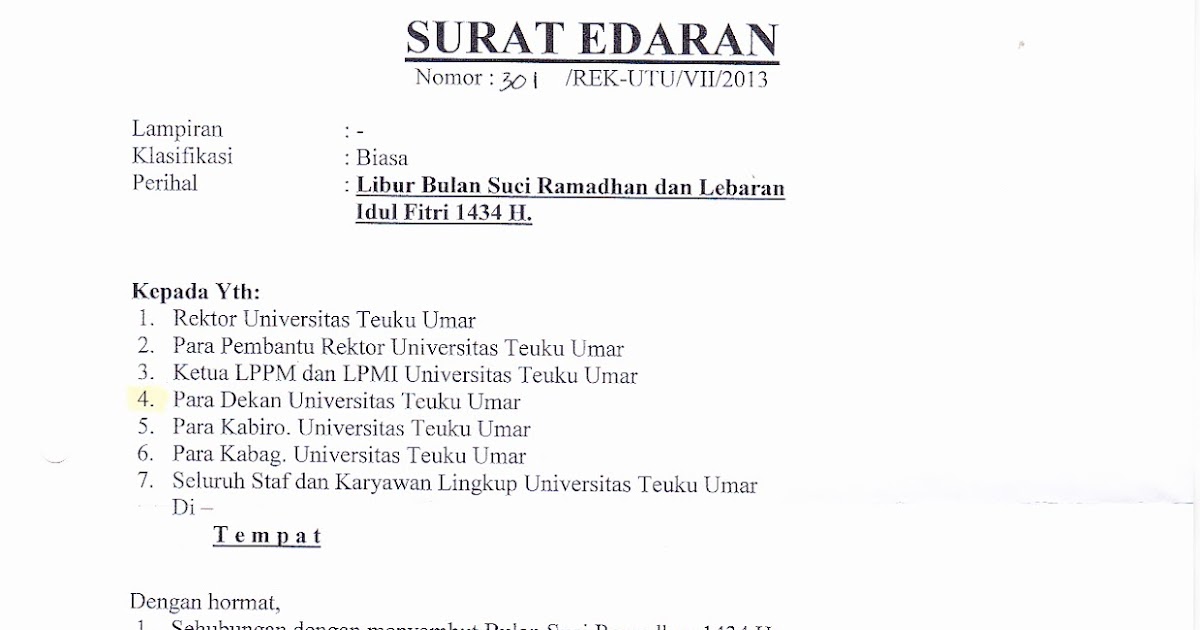 Detail Contoh Surat Libur Lebaran Nomer 20