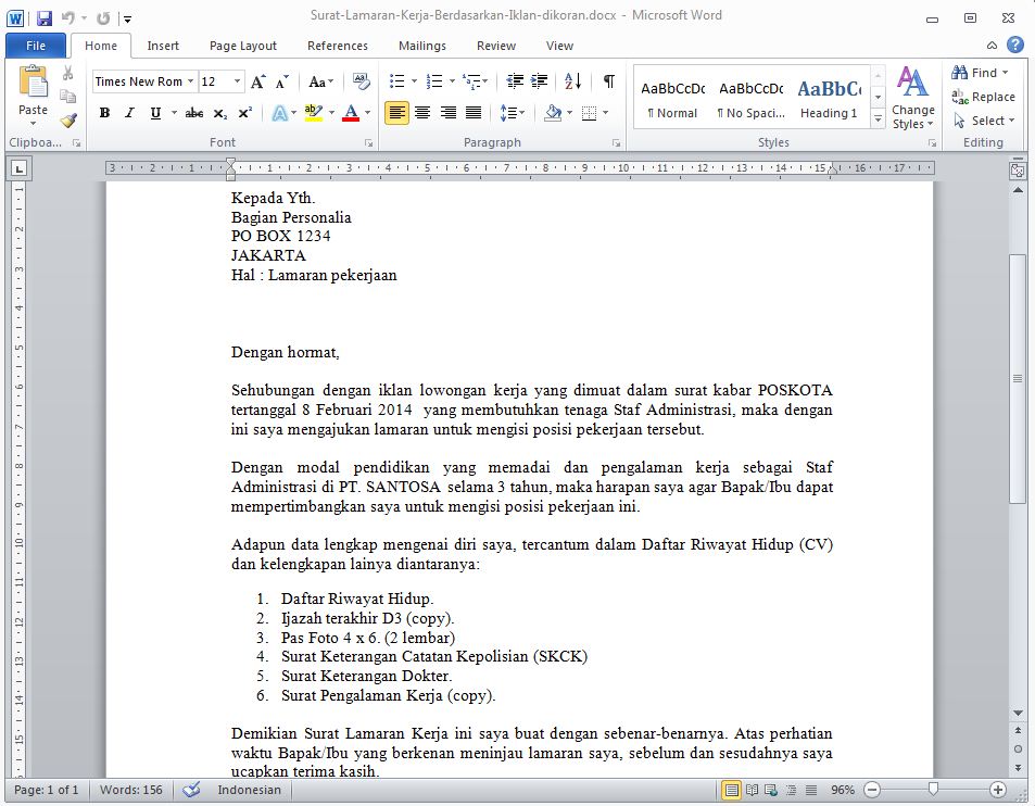 Detail Contoh Surat Lowongan Pekerjaan Berdasarkan Iklan Nomer 43
