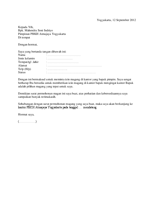 Detail Contoh Surat Magang Pribadi Nomer 9