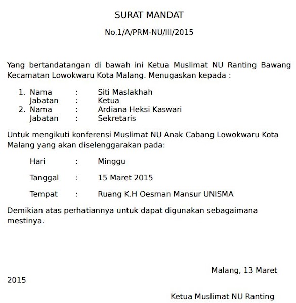 Detail Contoh Surat Mandat Nomer 9