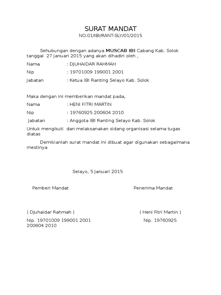 Detail Contoh Surat Mandat Organisasi Nomer 10