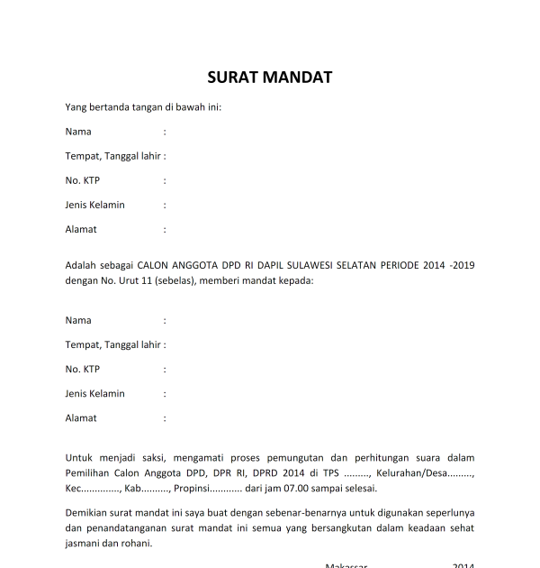 Detail Contoh Surat Mandat Partai Politik Nomer 23