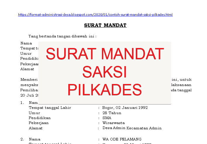 Detail Contoh Surat Mandat Saksi Pilkades Nomer 15