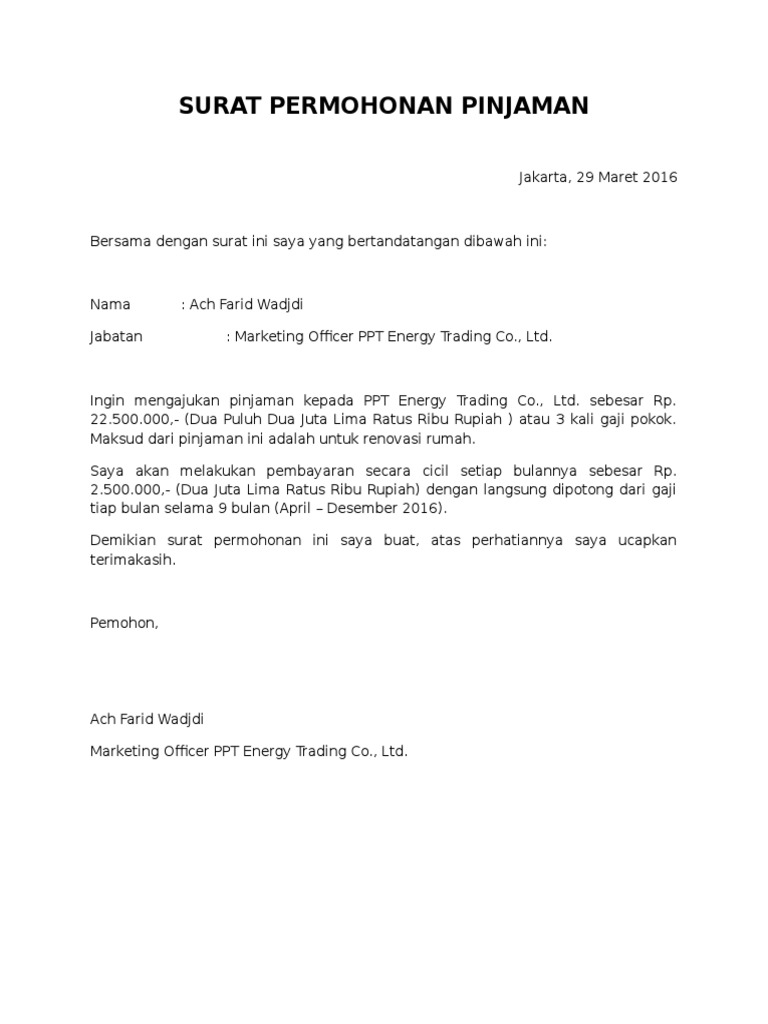 Detail Contoh Surat Meminjam Uang Ke Perusahaan Nomer 5