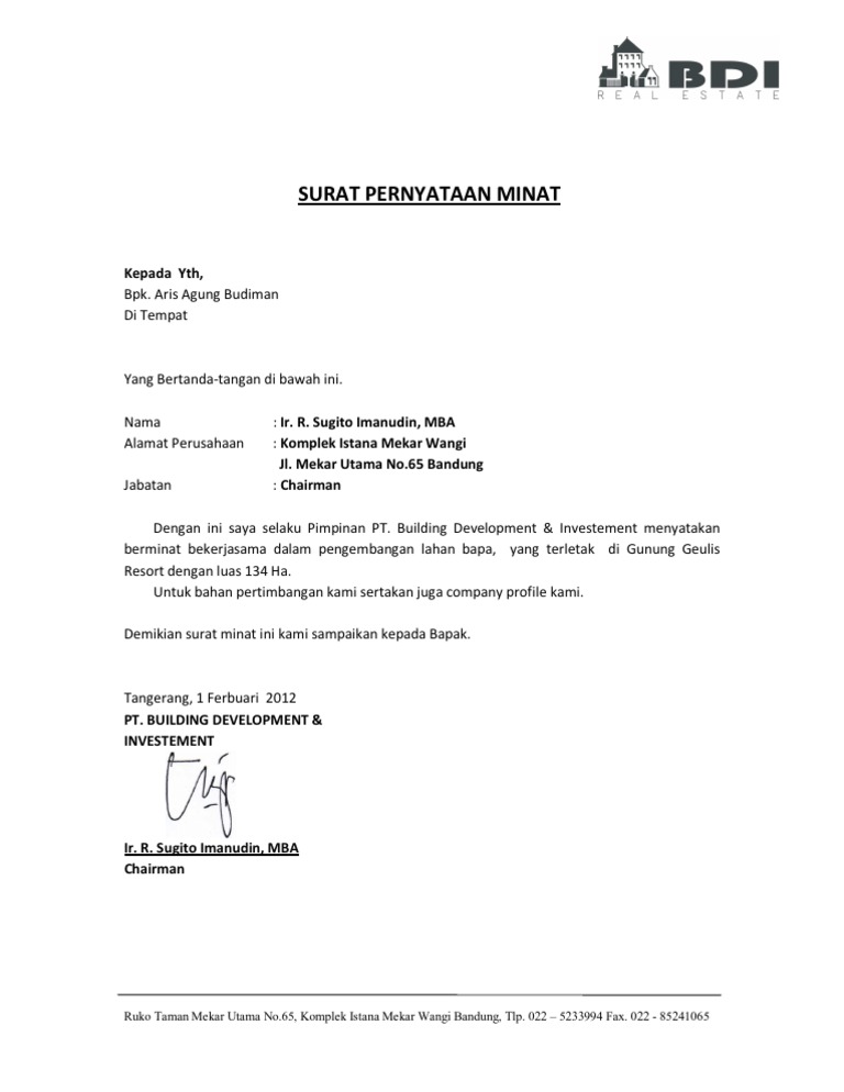 Detail Contoh Surat Minat Letter Of Intent Nomer 15