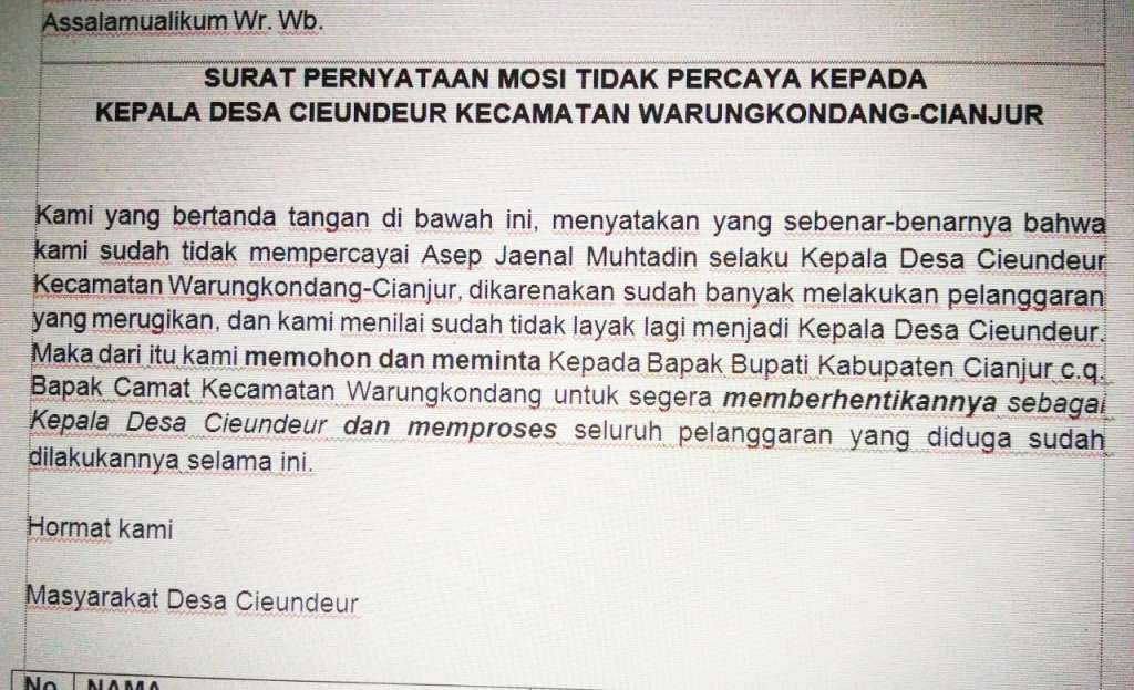 Detail Contoh Surat Mosi Tidak Percaya Nomer 3