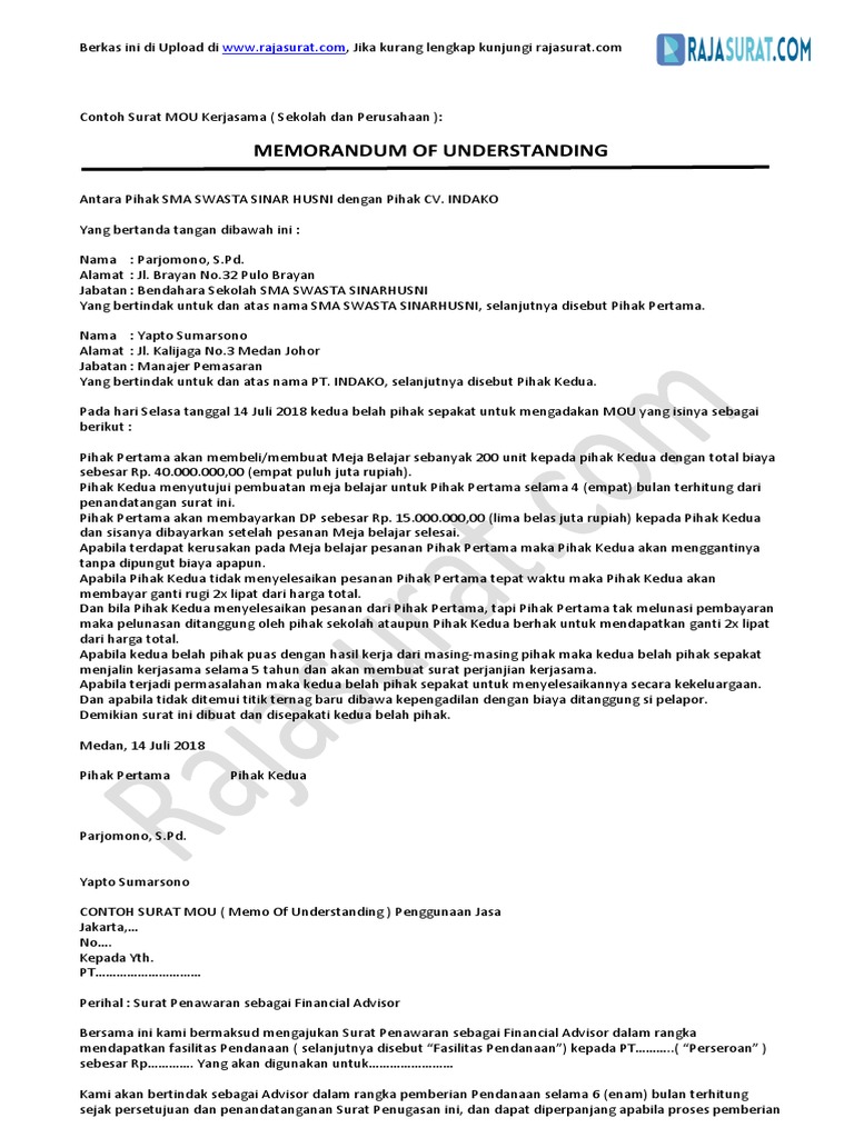 Detail Contoh Surat Mou Sekolah Dengan Perusahaan Nomer 25