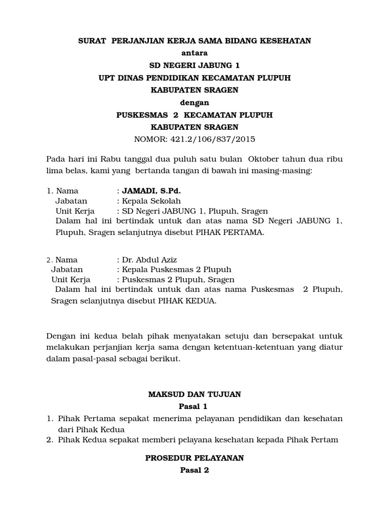 Detail Contoh Surat Mou Sekolah Dengan Puskesmas Nomer 13