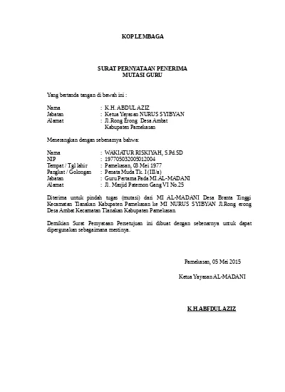 Detail Contoh Surat Mutasi Nomer 18