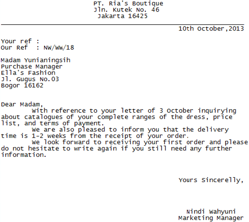 Detail Contoh Surat Niaga Bahasa Inggris Nomer 23