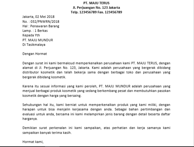 Detail Contoh Surat Niaga Perkenalan Nomer 5